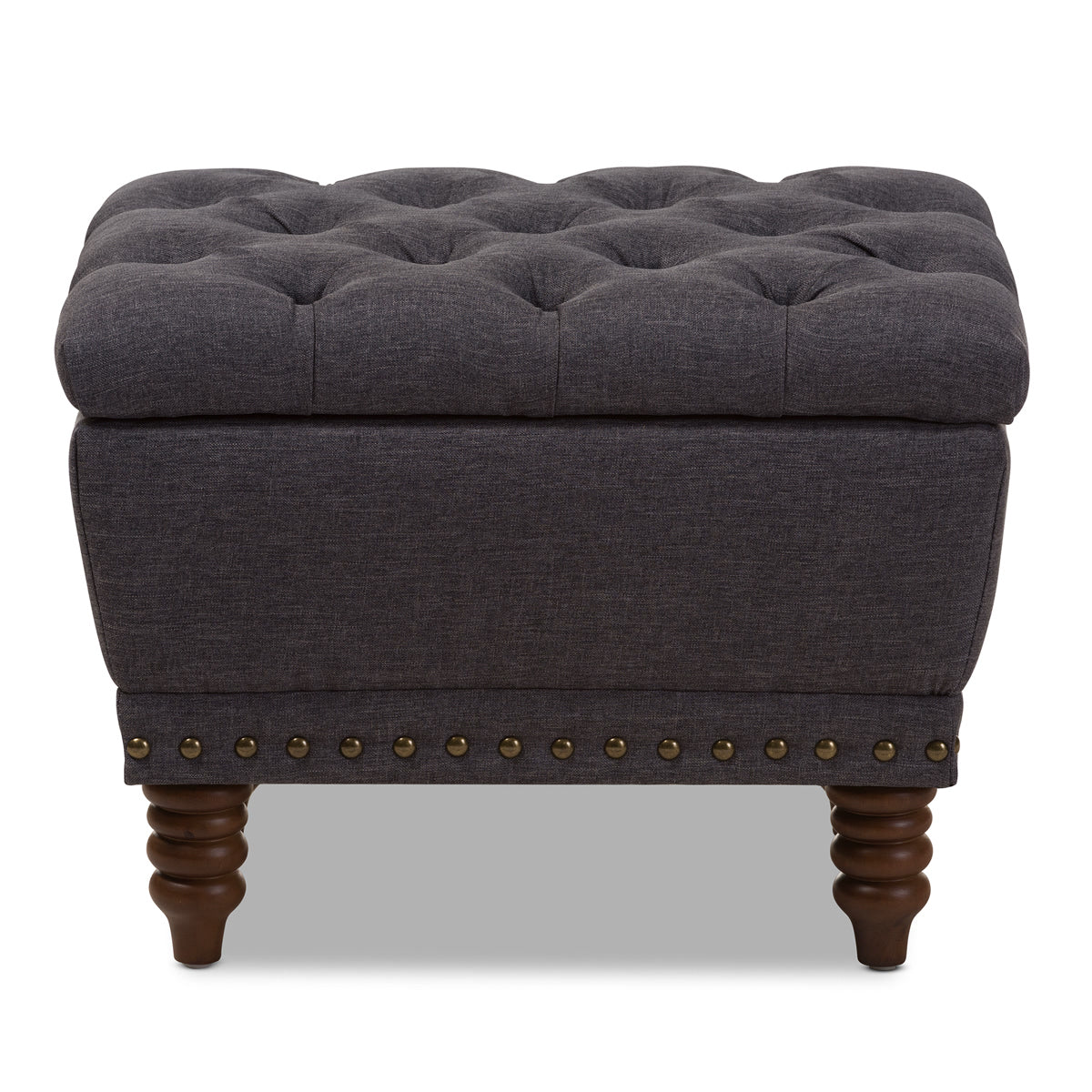 Baxton Studio Annabelle Modern and Contemporary Dark Grey Fabric Upholstered Walnut Wood Finished Button-Tufted Storage Ottoman Baxton Studio-ottomans-Minimal And Modern - 3