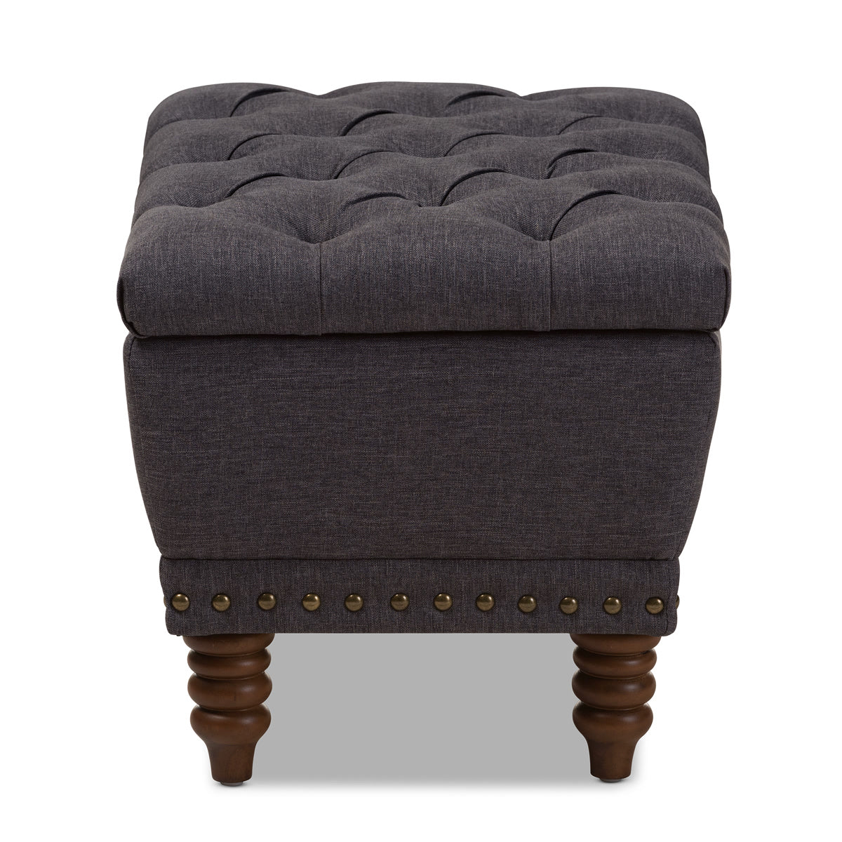 Baxton Studio Annabelle Modern and Contemporary Dark Grey Fabric Upholstered Walnut Wood Finished Button-Tufted Storage Ottoman Baxton Studio-ottomans-Minimal And Modern - 4