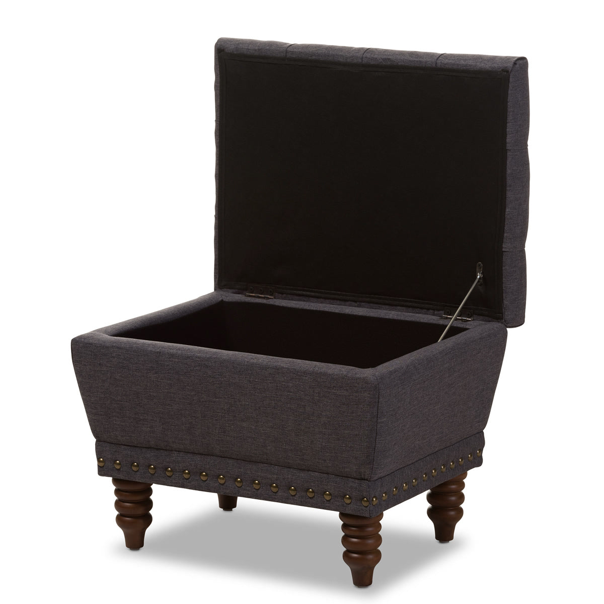 Baxton Studio Annabelle Modern and Contemporary Dark Grey Fabric Upholstered Walnut Wood Finished Button-Tufted Storage Ottoman Baxton Studio-ottomans-Minimal And Modern - 5