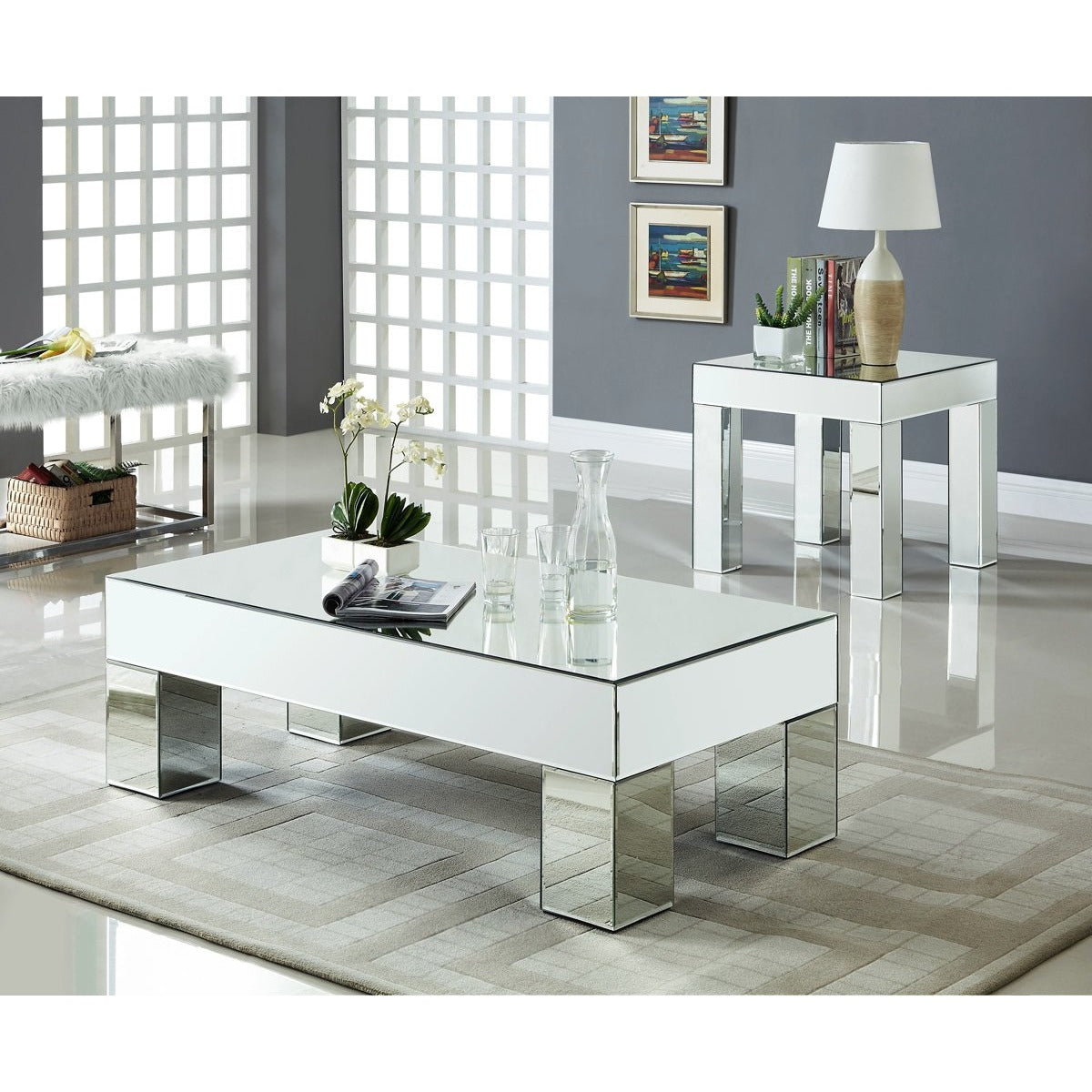 Meridian Furniture Lainy Mirrored End Table-Minimal & Modern