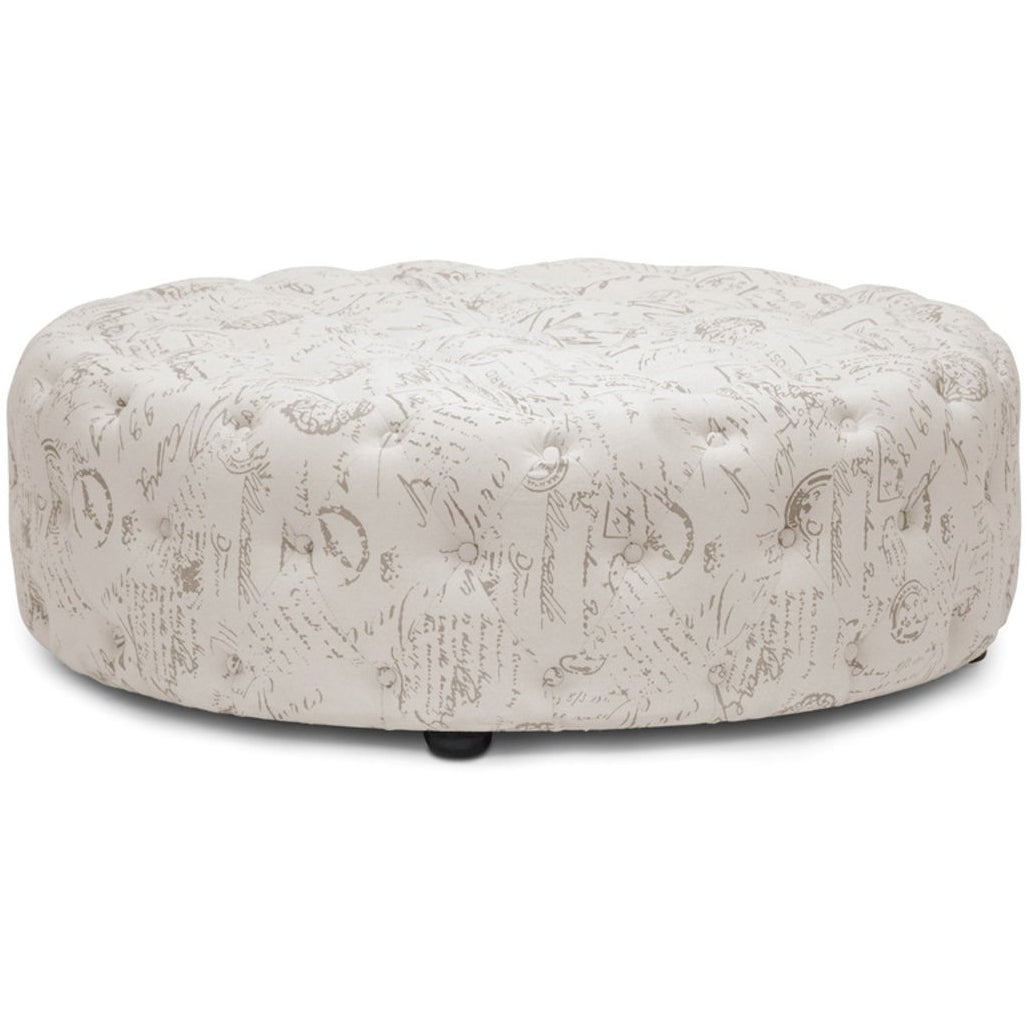 Baxton Studio Cardiff Beige Script Print Modern Tufted Ottoman Baxton Studio-ottomans-Minimal And Modern - 1