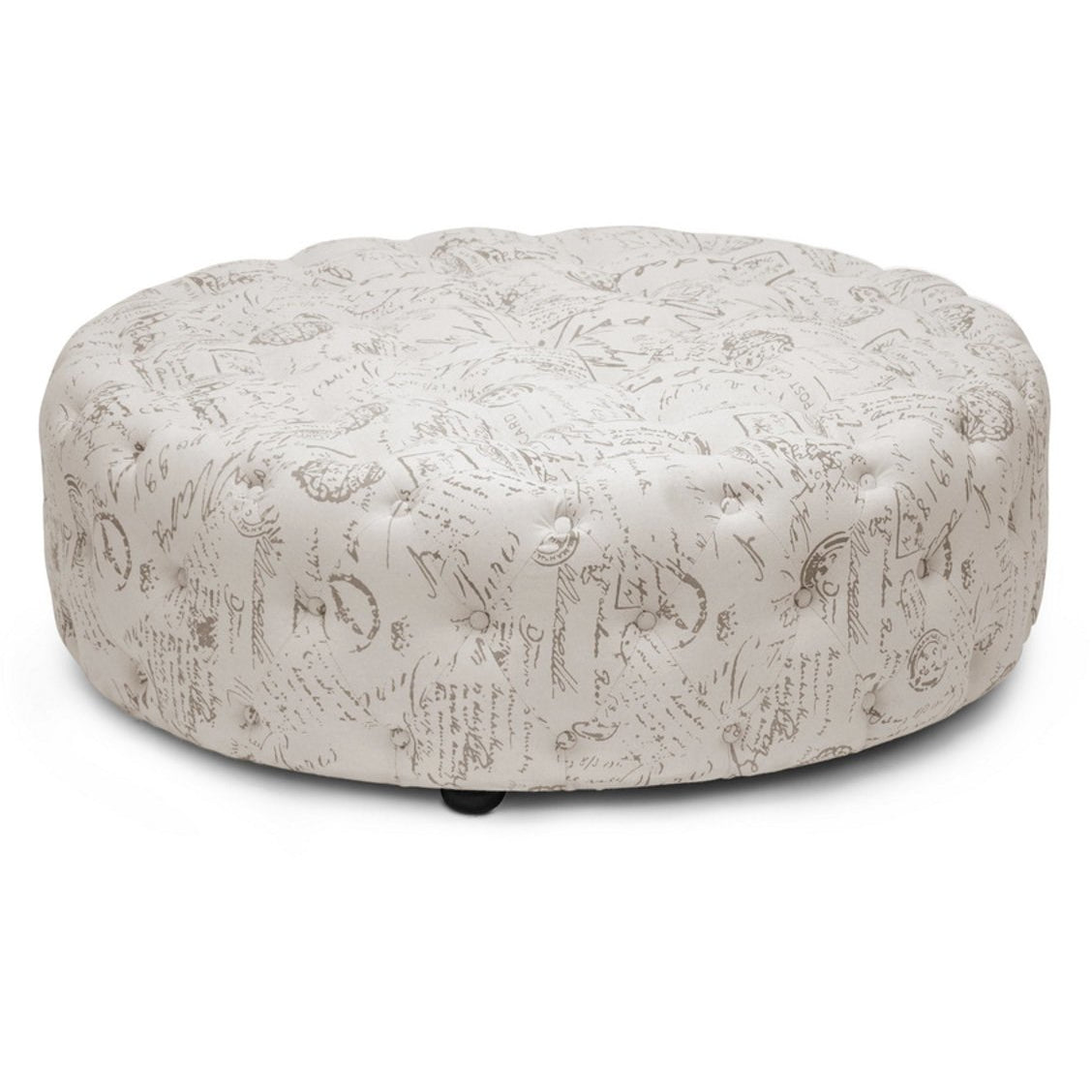 Baxton Studio Cardiff Beige Script Print Modern Tufted Ottoman Baxton Studio-ottomans-Minimal And Modern - 2