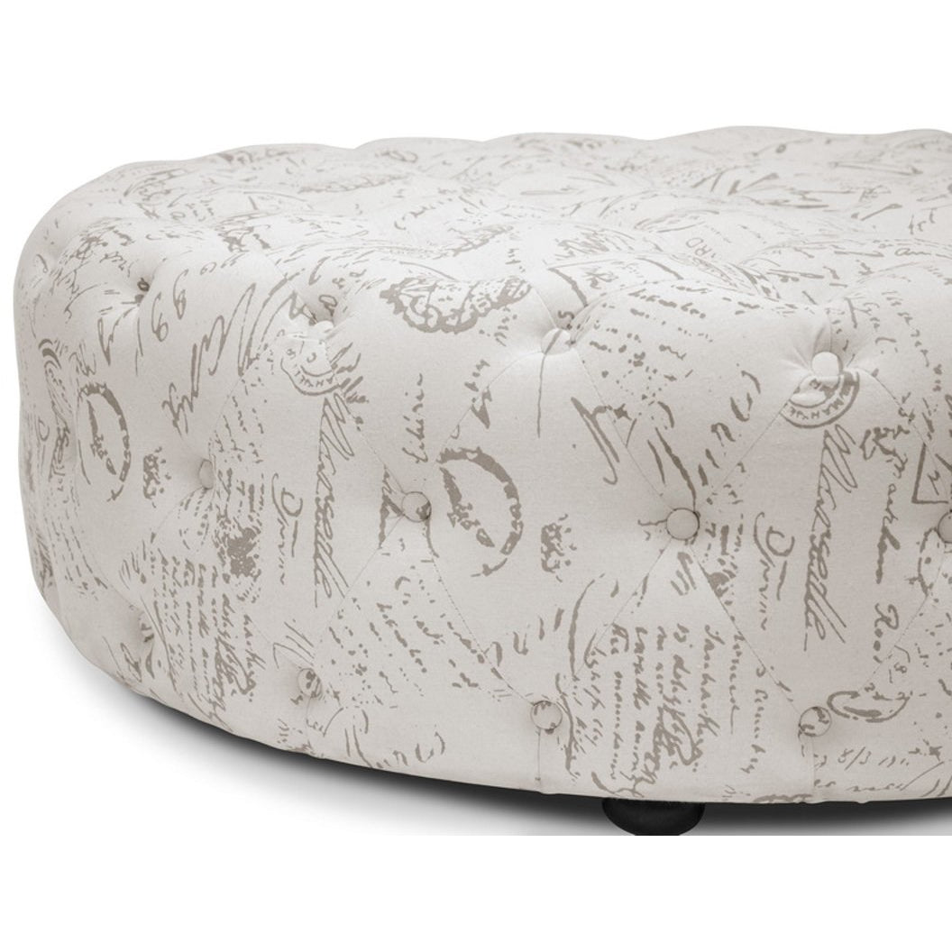 Baxton Studio Cardiff Beige Script Print Modern Tufted Ottoman Baxton Studio-ottomans-Minimal And Modern - 4