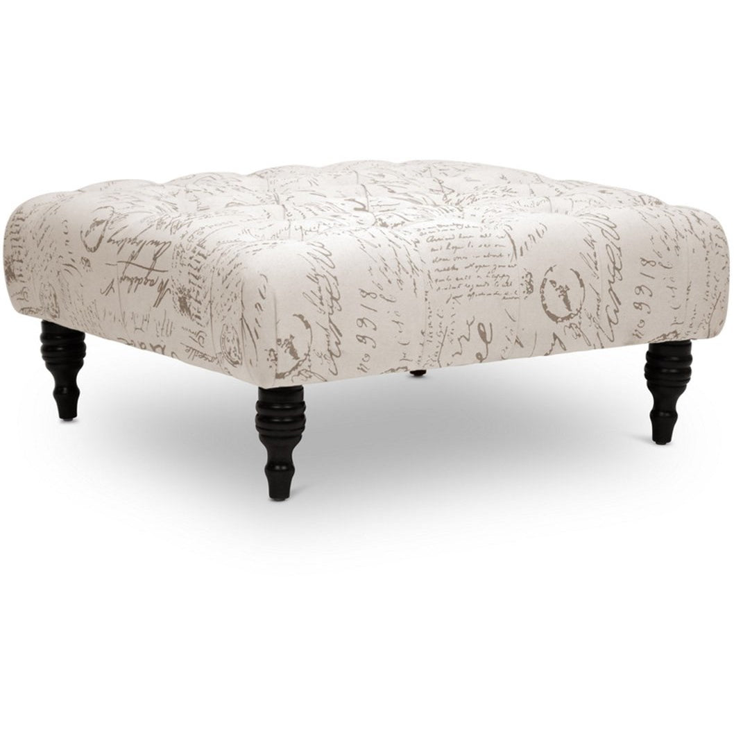 Baxton Studio Keswick Beige Script Print Modern Tufted Ottoman Baxton Studio-ottomans-Minimal And Modern - 1