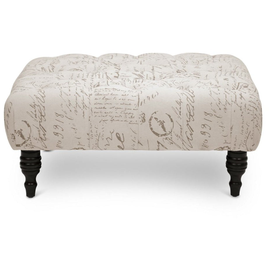 Baxton Studio Keswick Beige Script Print Modern Tufted Ottoman Baxton Studio-ottomans-Minimal And Modern - 2