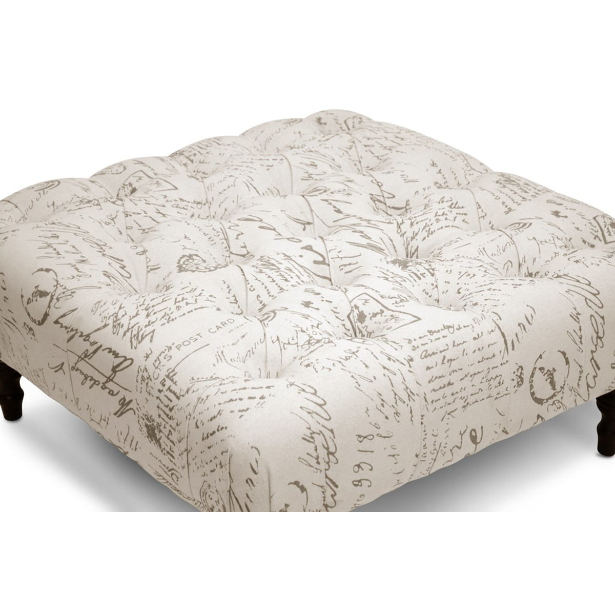 Baxton Studio Keswick Beige Script Print Modern Tufted Ottoman Baxton Studio-ottomans-Minimal And Modern - 3