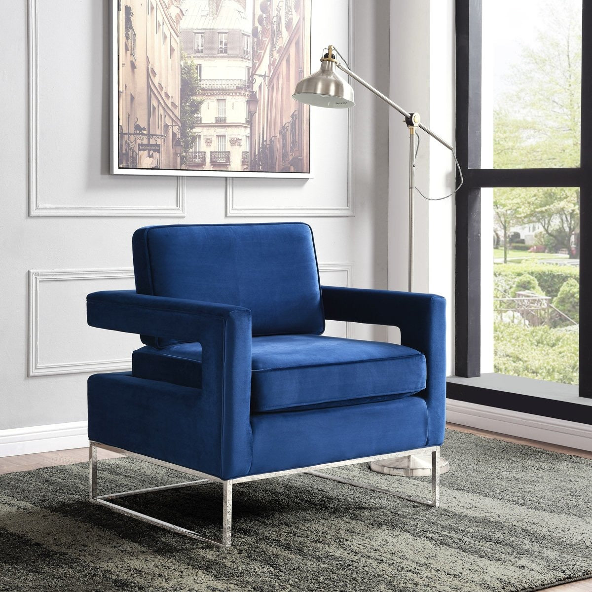 Meridian Furniture Noah Navy Velvet Accent Chair-Minimal & Modern