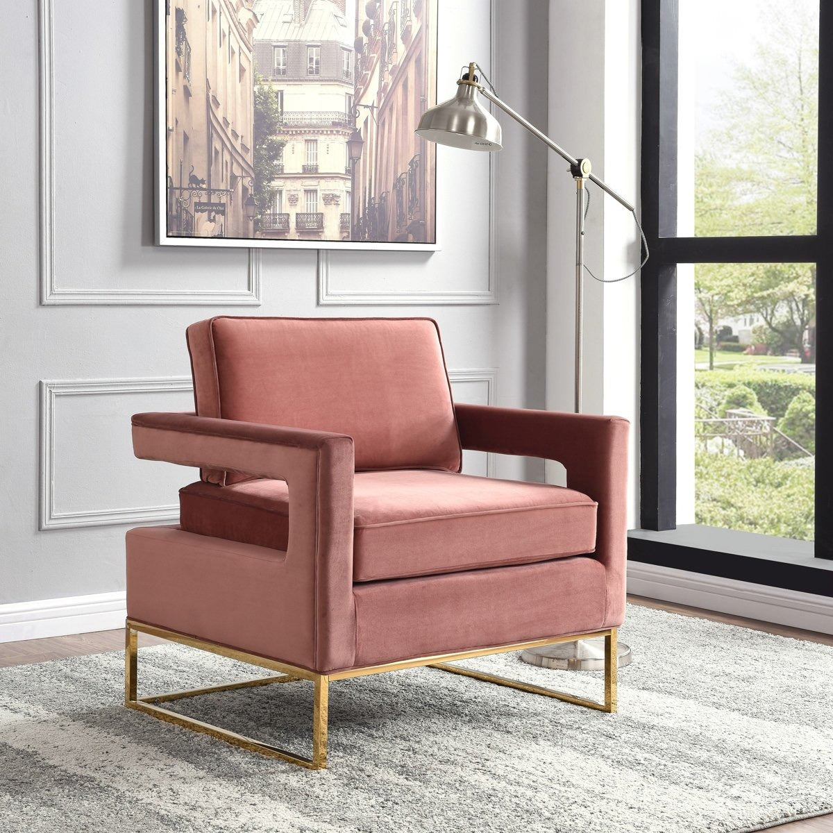 Meridian Furniture Noah Pink Velvet Accent Chair-Minimal & Modern