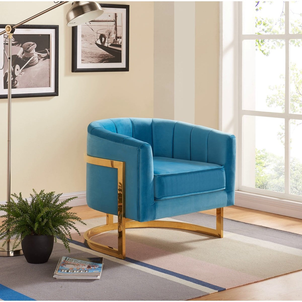 Meridian Furniture Carter Aqua Velvet Accent Chair-Minimal & Modern