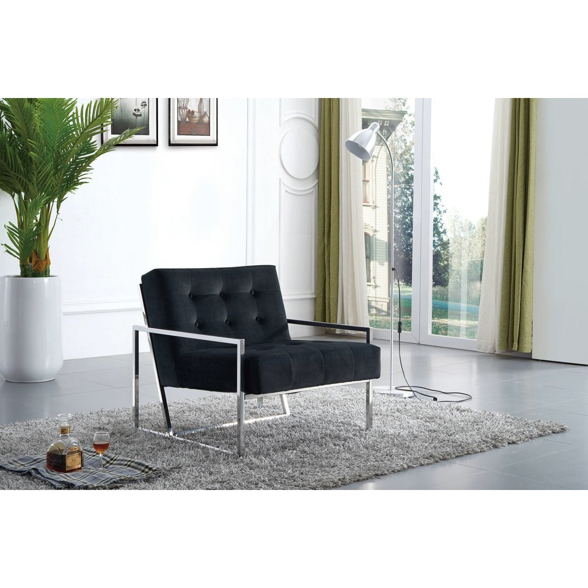 Meridian Furniture Alexis Black Velvet Accent Chair-Minimal & Modern