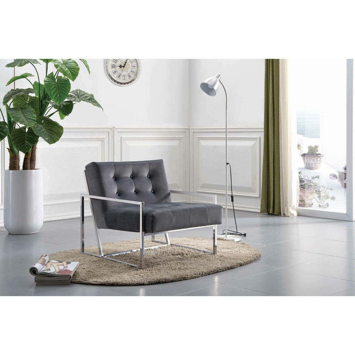 Meridian Furniture Alexis Grey Velvet Accent Chair-Minimal & Modern