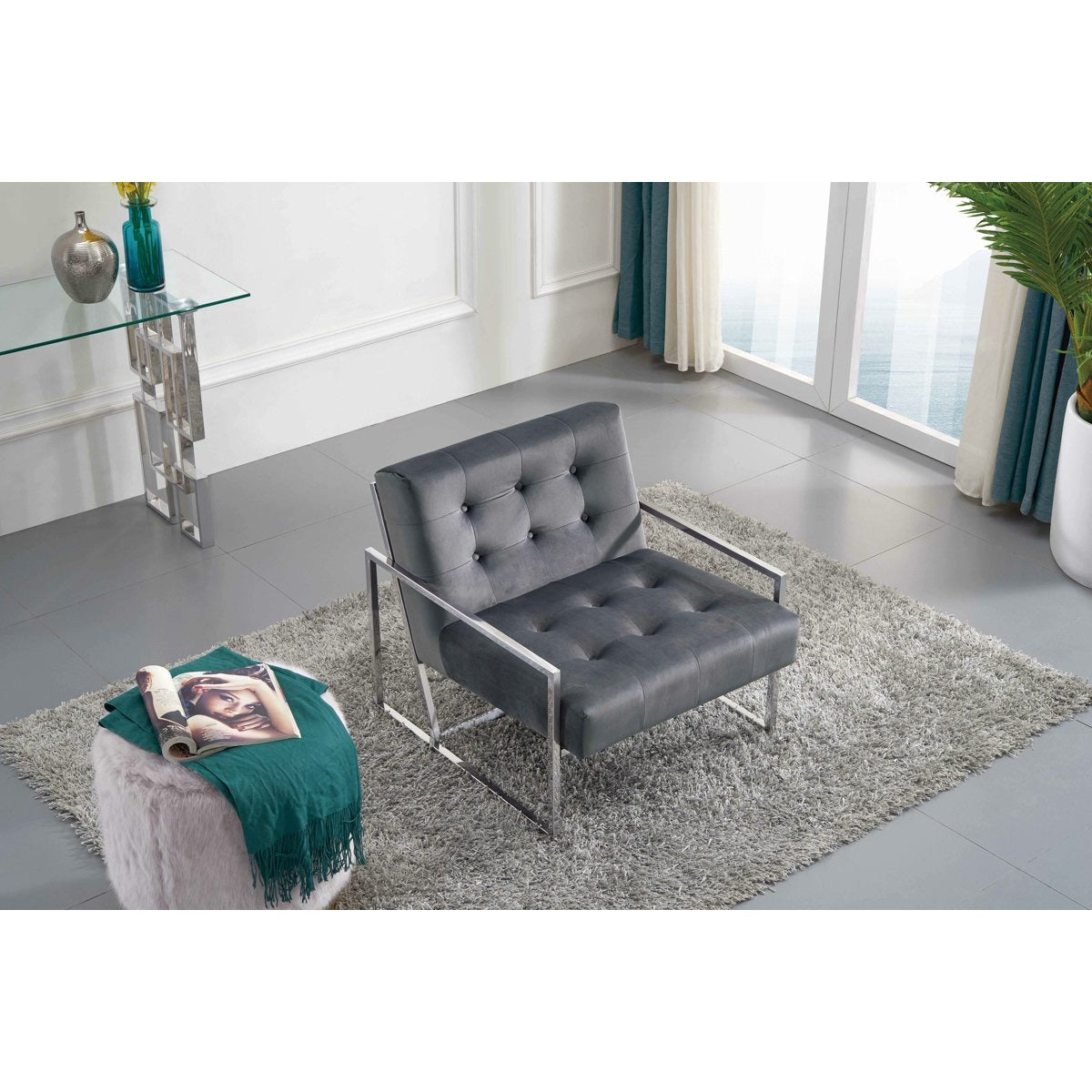 Meridian Furniture Alexis Grey Velvet Accent Chair-Minimal & Modern