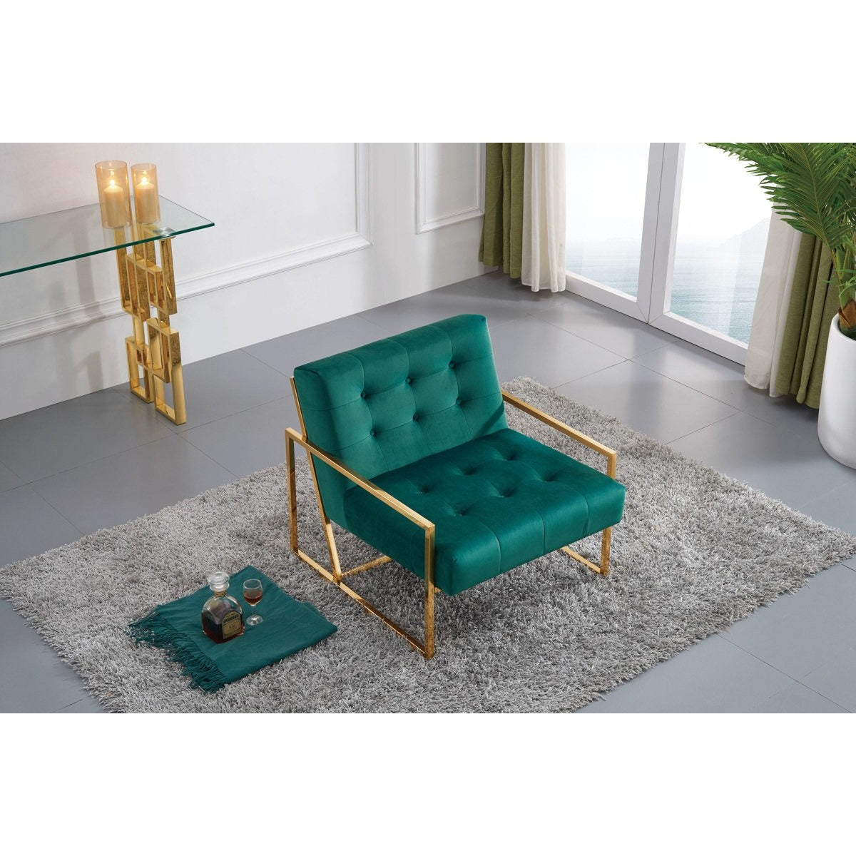 Meridian Furniture Pierre Green Velvet Accent Chair-Minimal & Modern