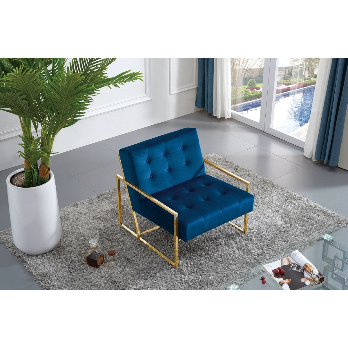 Meridian Furniture Pierre Navy Velvet Accent Chair-Minimal & Modern