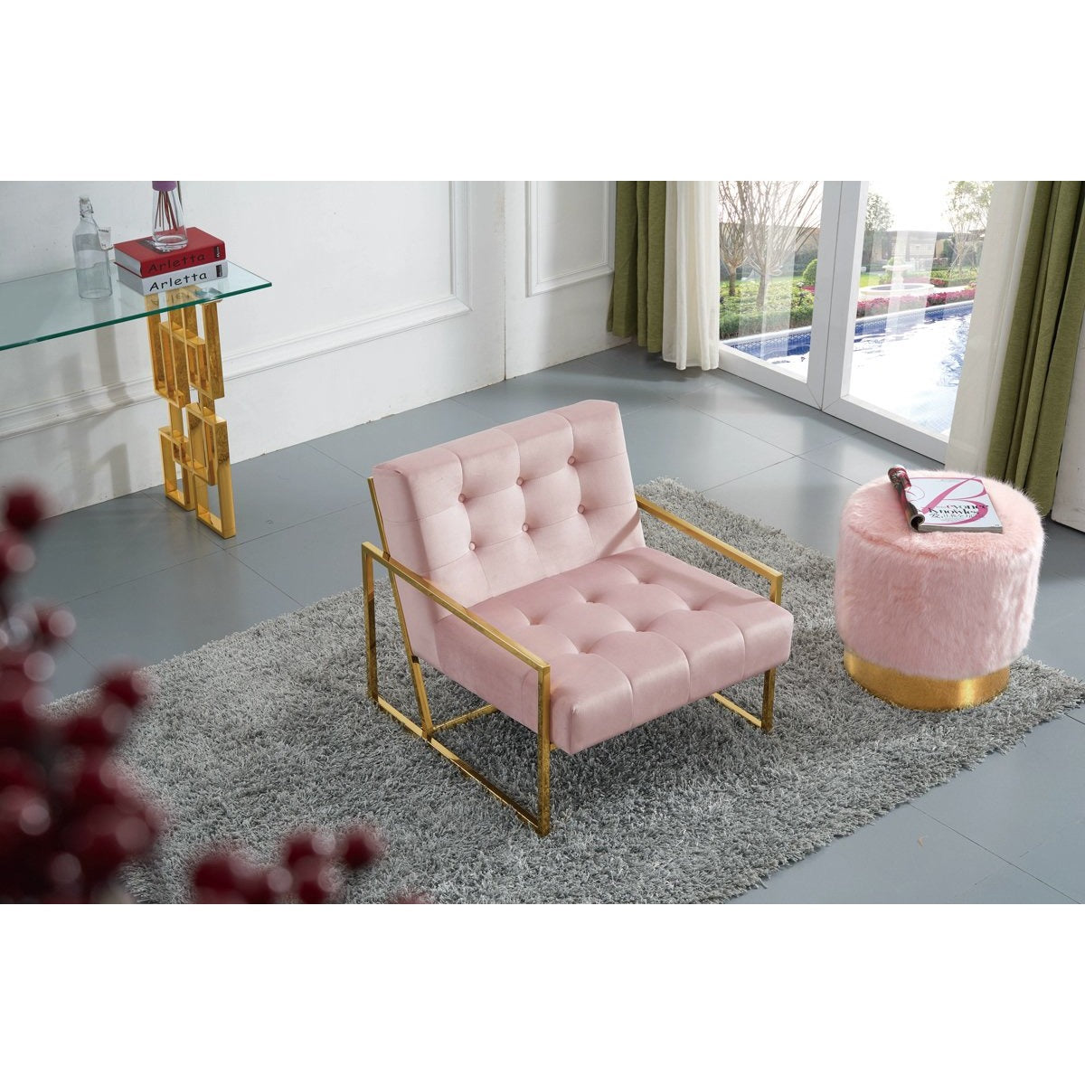 Meridian Furniture Pierre Pink Velvet Accent Chair-Minimal & Modern