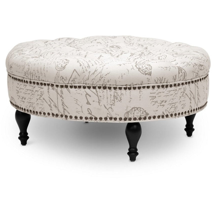 Baxton Studio Palfrey Beige Script Print Modern Tufted Ottoman Baxton Studio-ottomans-Minimal And Modern - 1