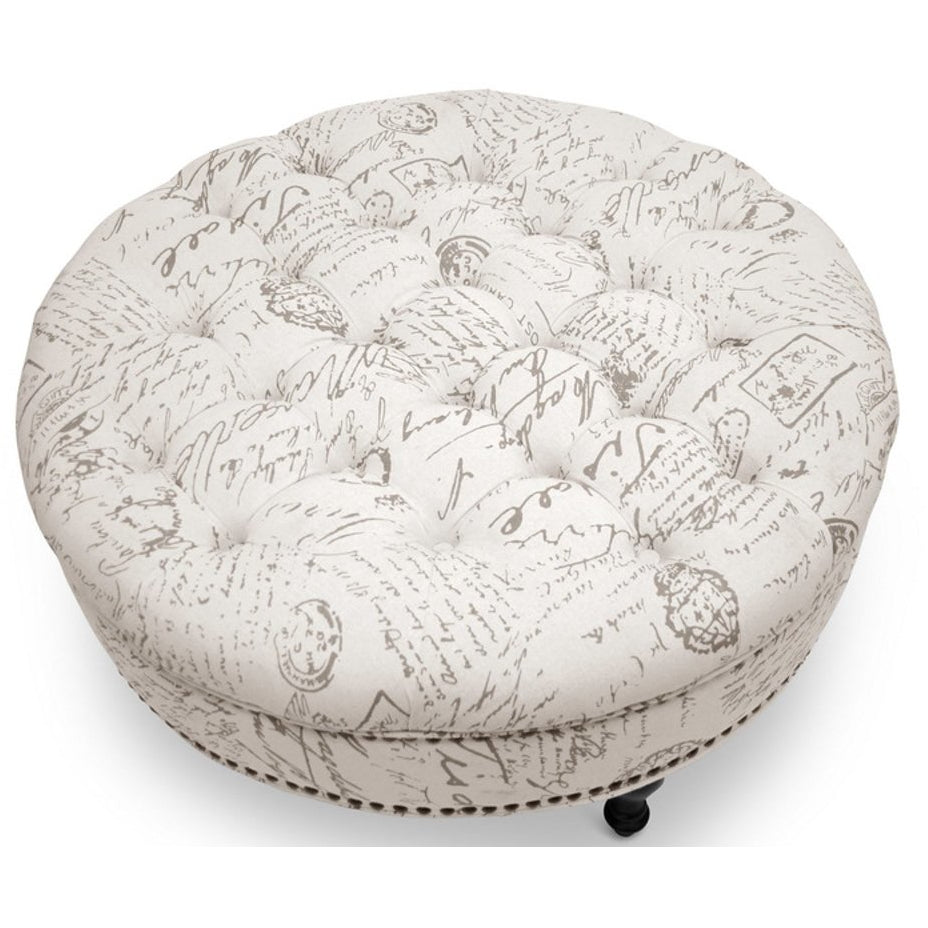 Baxton Studio Palfrey Beige Script Print Modern Tufted Ottoman Baxton Studio-ottomans-Minimal And Modern - 2