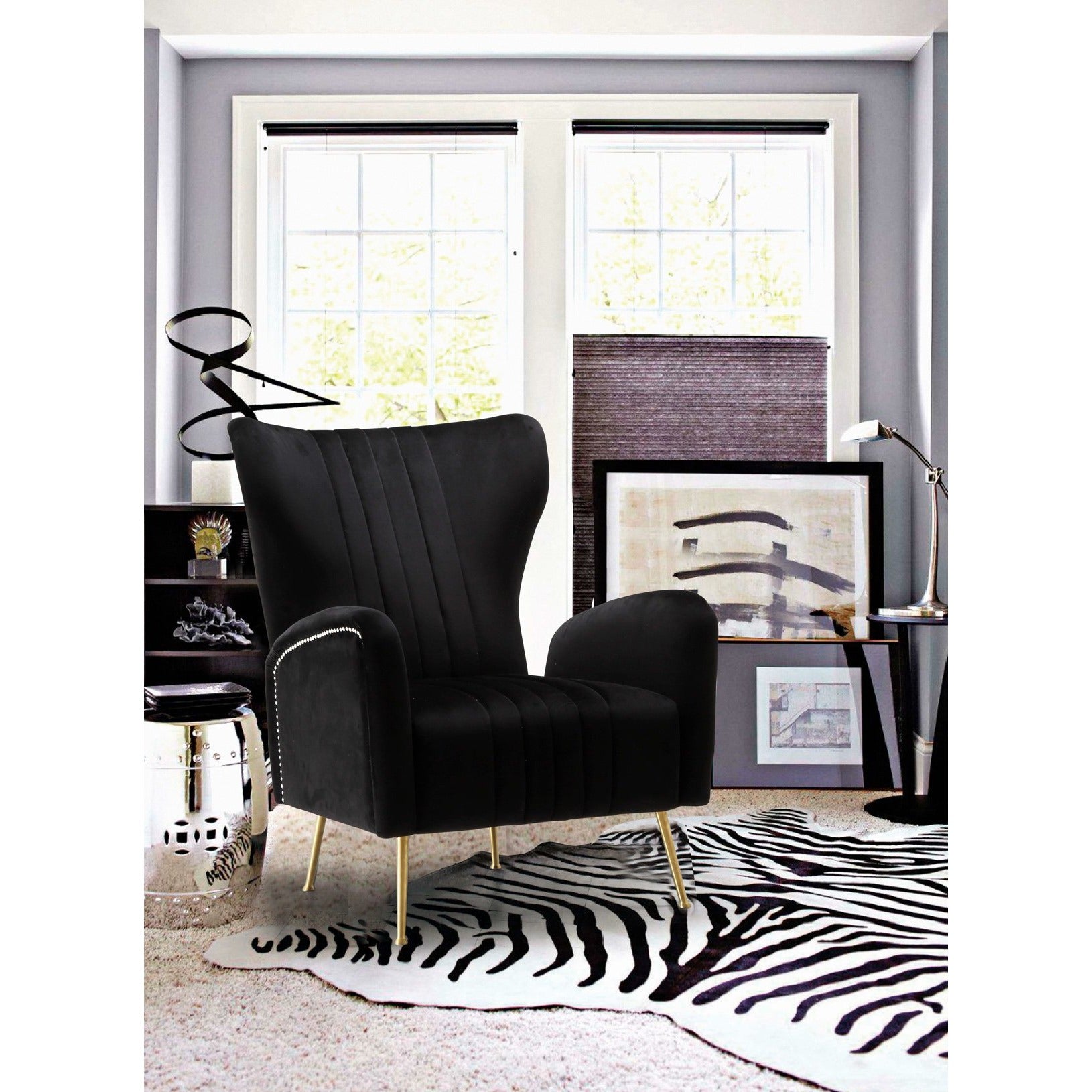 Meridian Furniture Opera Black Velvet Accent Chair-Minimal & Modern