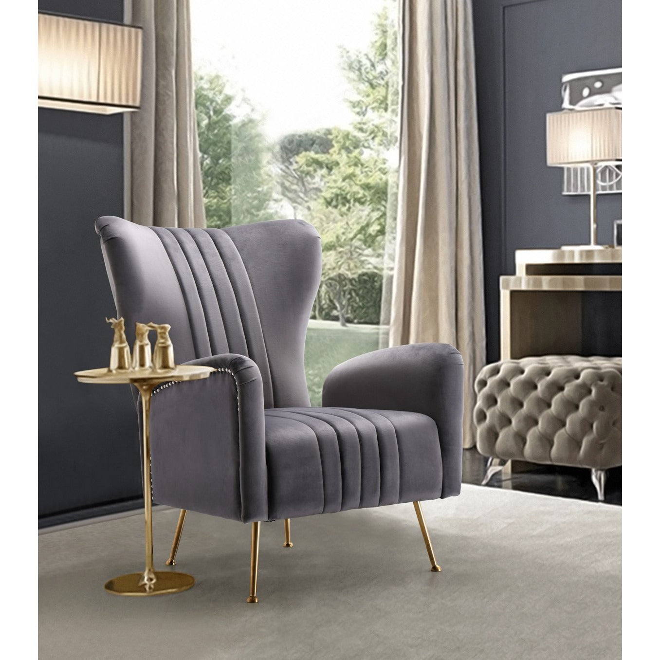 Meridian Furniture Opera Grey Velvet Accent Chair-Minimal & Modern