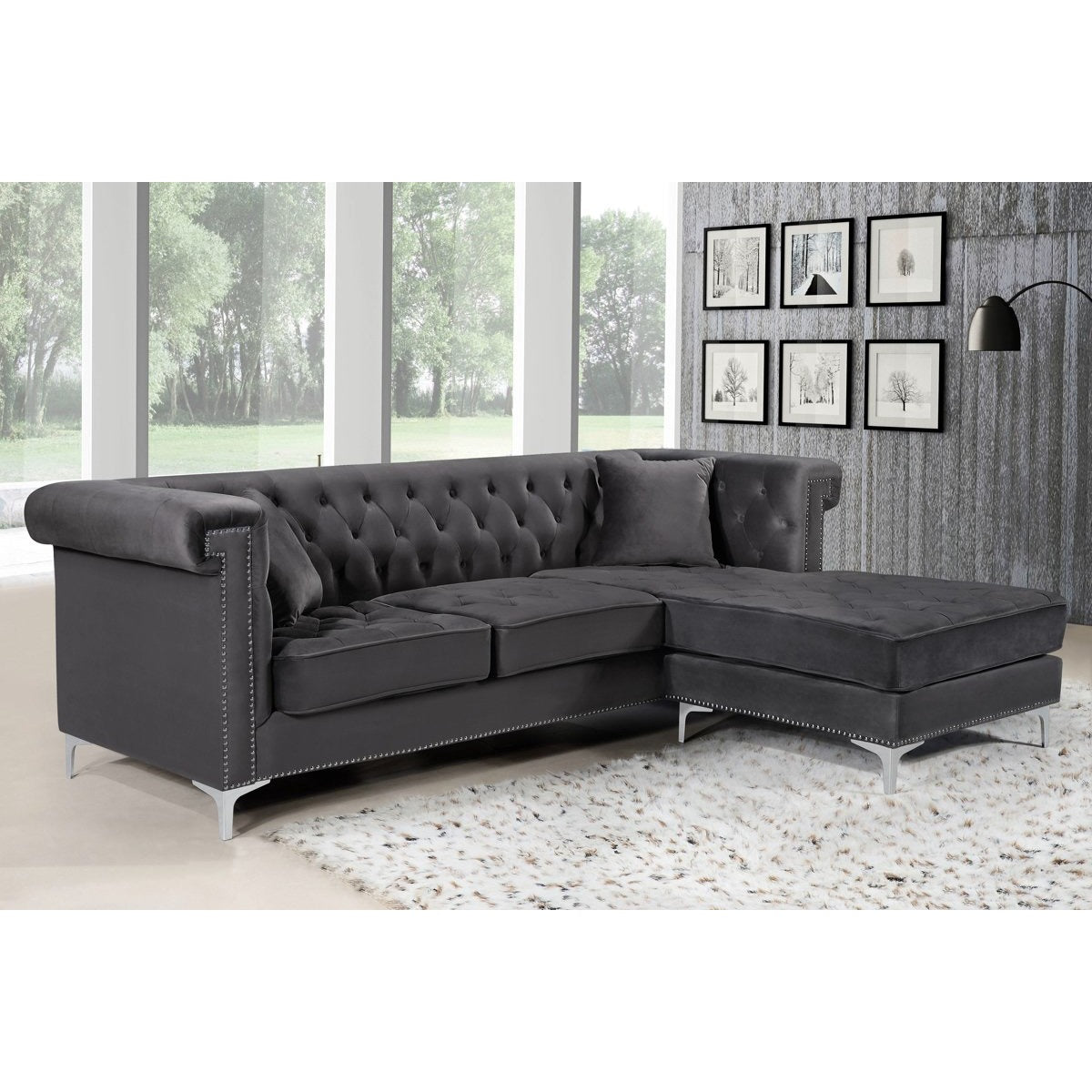 Meridian Furniture Damian Grey Velvet 2pc. Reversible Sectional-Minimal & Modern