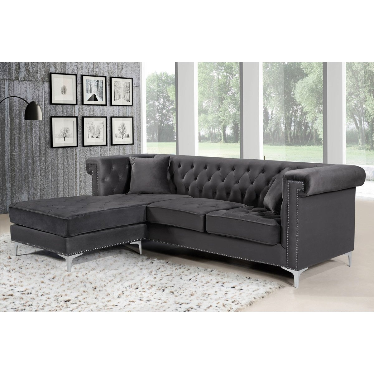 Meridian Furniture Damian Grey Velvet 2pc. Reversible Sectional-Minimal & Modern