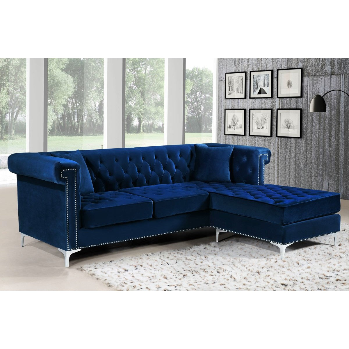 Meridian Furniture Damian Grey Velvet 2pc. Reversible Sectional-Minimal & Modern