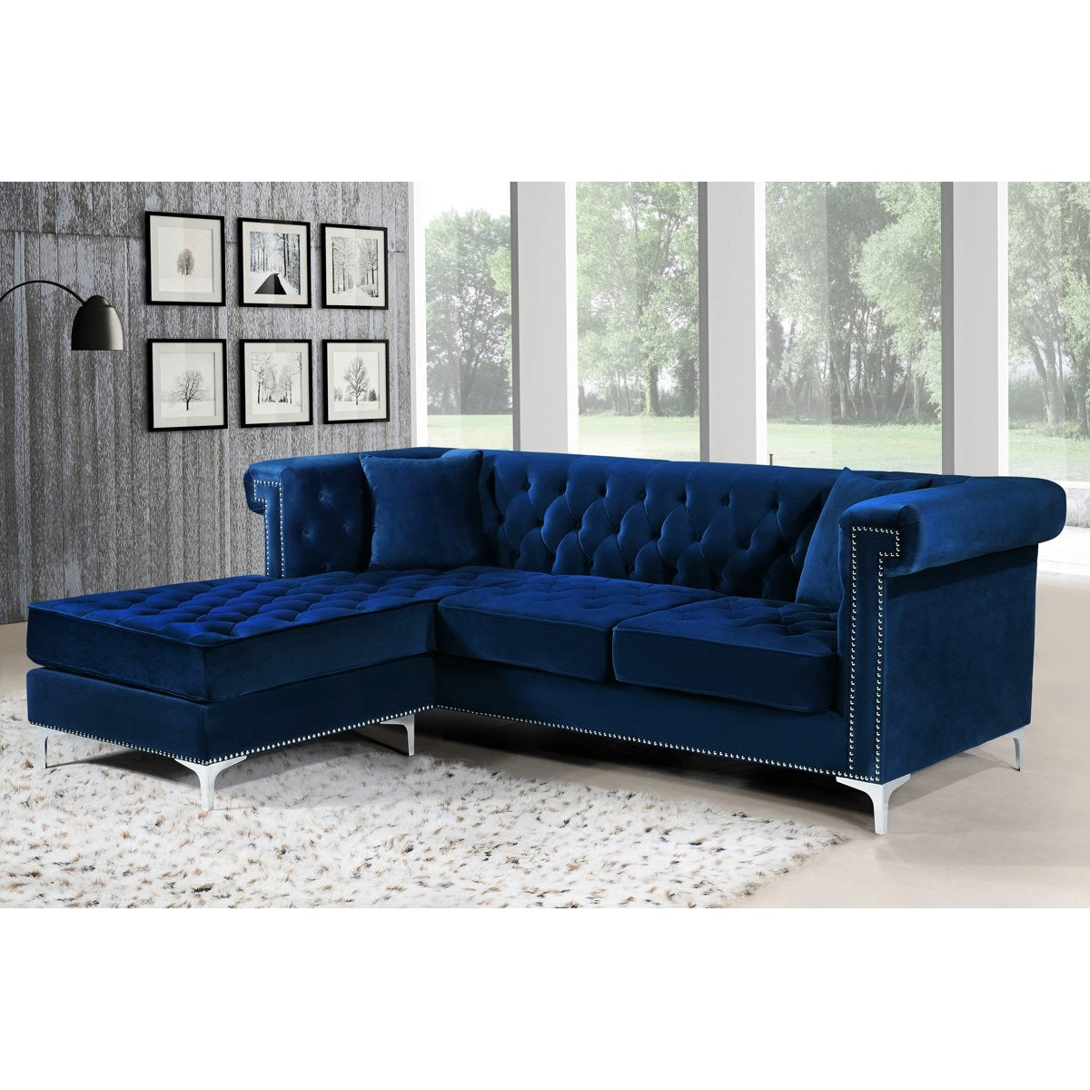 Meridian Furniture Damian Grey Velvet 2pc. Reversible Sectional-Minimal & Modern