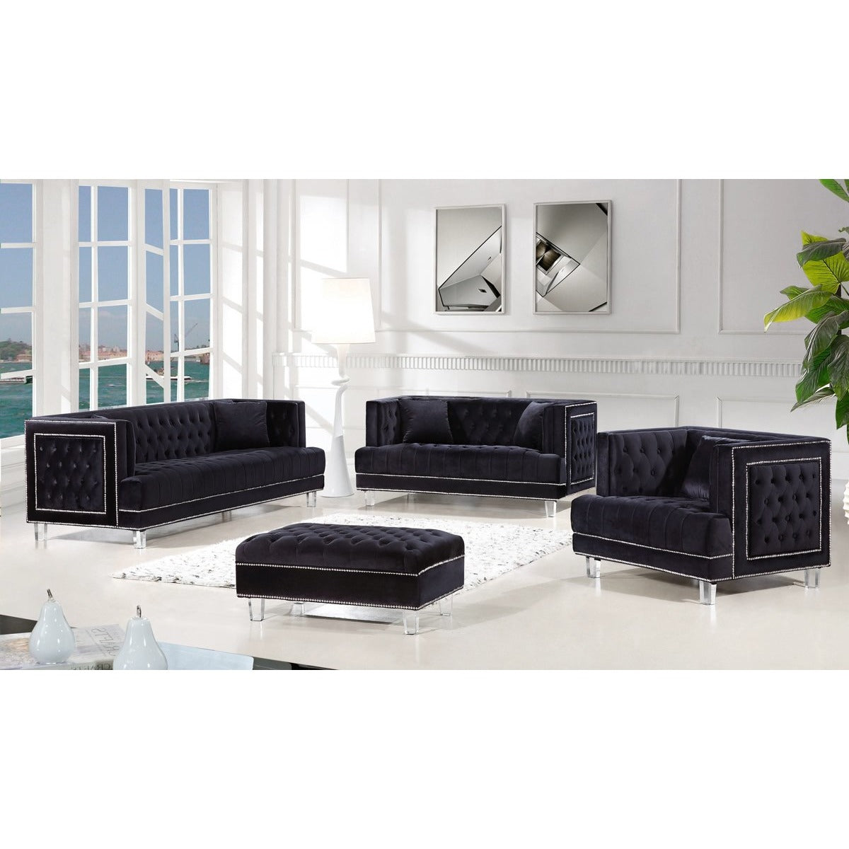 Meridian Furniture Lucas Black Velvet Loveseat-Minimal & Modern