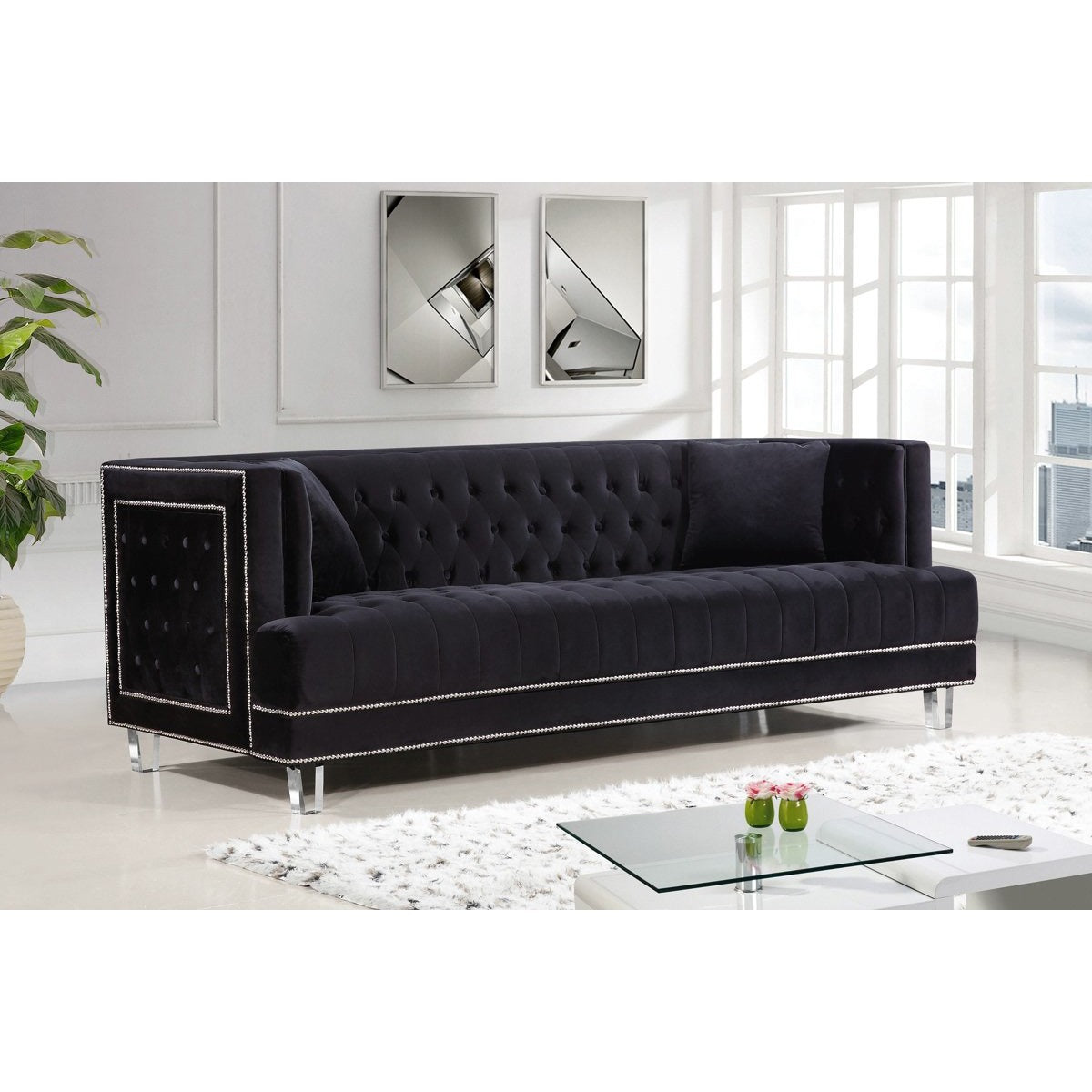 Meridian Furniture Lucas Black Velvet Sofa-Minimal & Modern