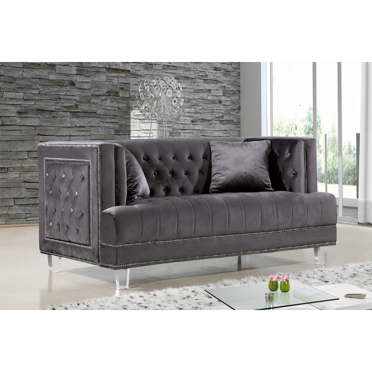 Meridian Furniture Lucas Grey Velvet Loveseat-Minimal & Modern