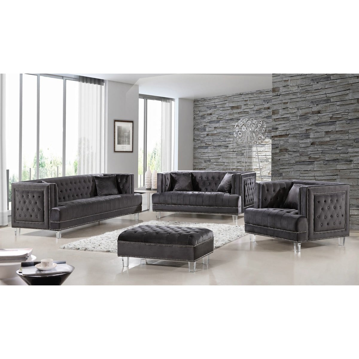 Meridian Furniture Lucas Grey Velvet Loveseat-Minimal & Modern