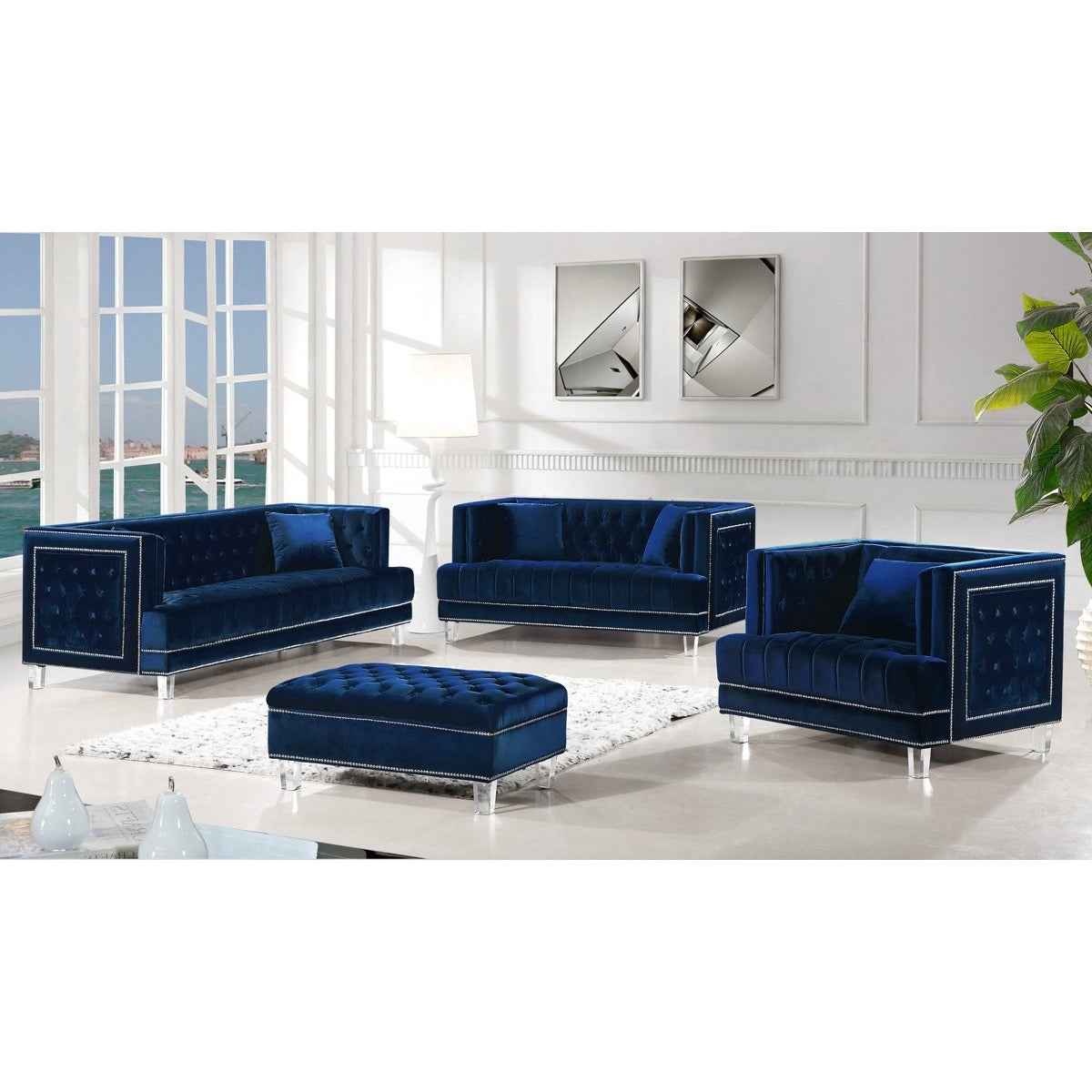 Meridian Furniture Lucas Navy Velvet Chair-Minimal & Modern