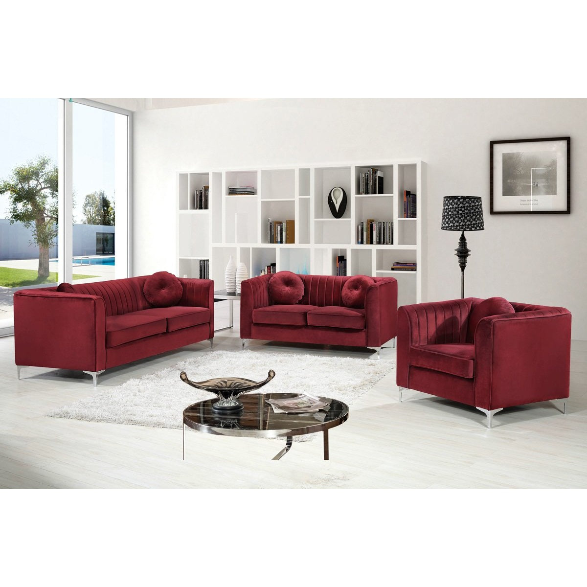 Meridian Furniture Isabelle Burgundy Velvet Chair-Minimal & Modern