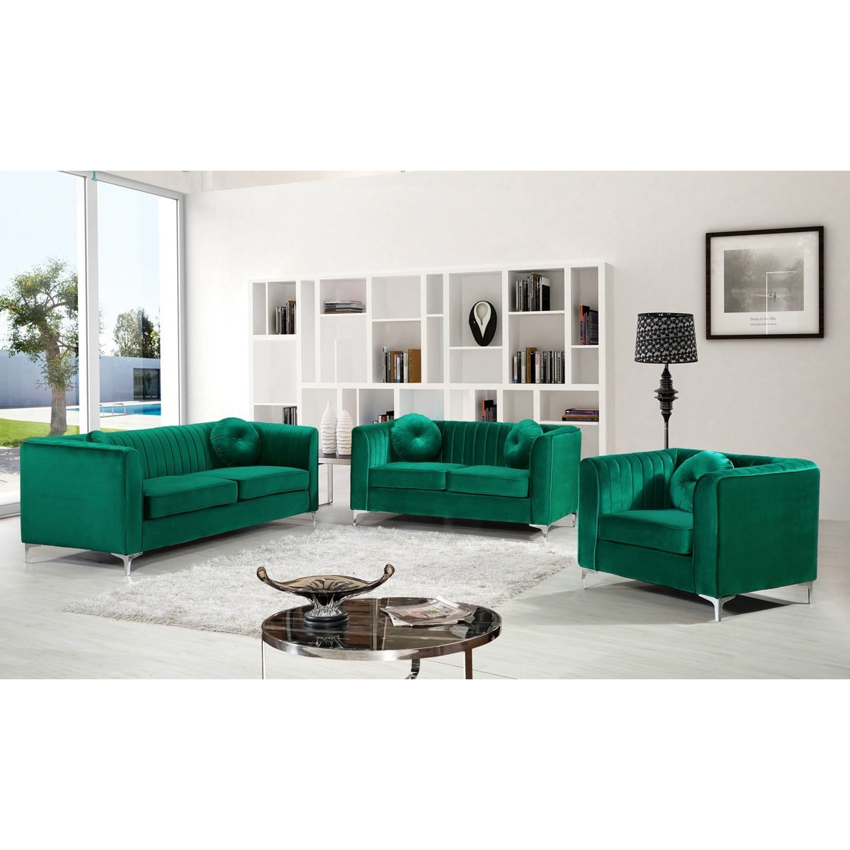 Meridian Furniture Isabelle Green Velvet Loveseat-Minimal & Modern