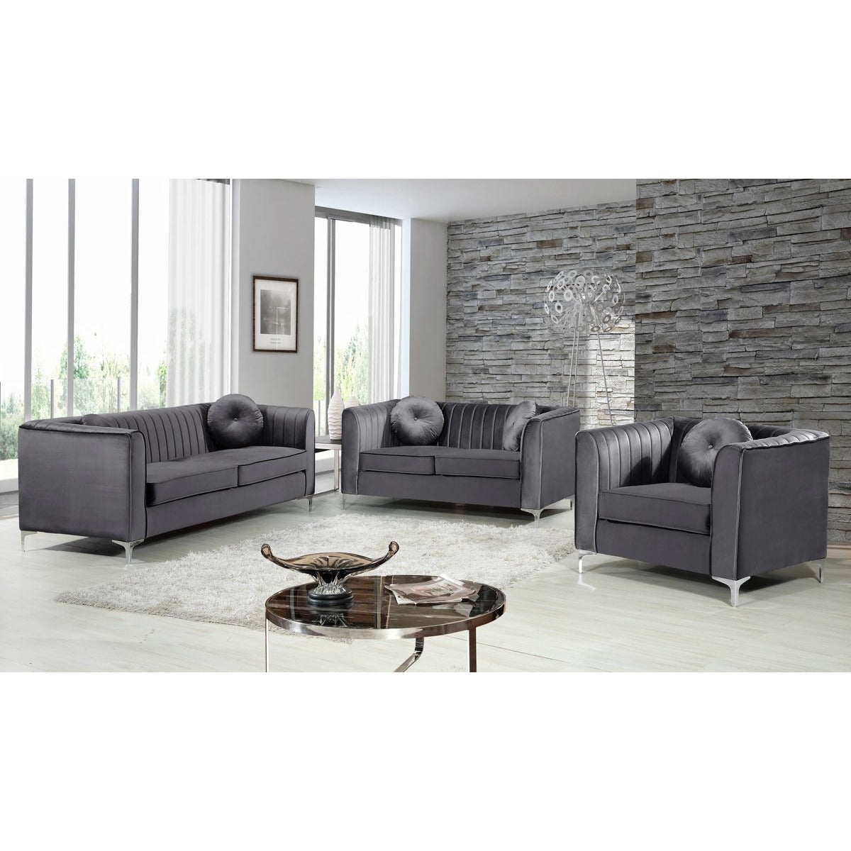 Meridian Furniture Isabelle Grey Velvet Loveseat-Minimal & Modern