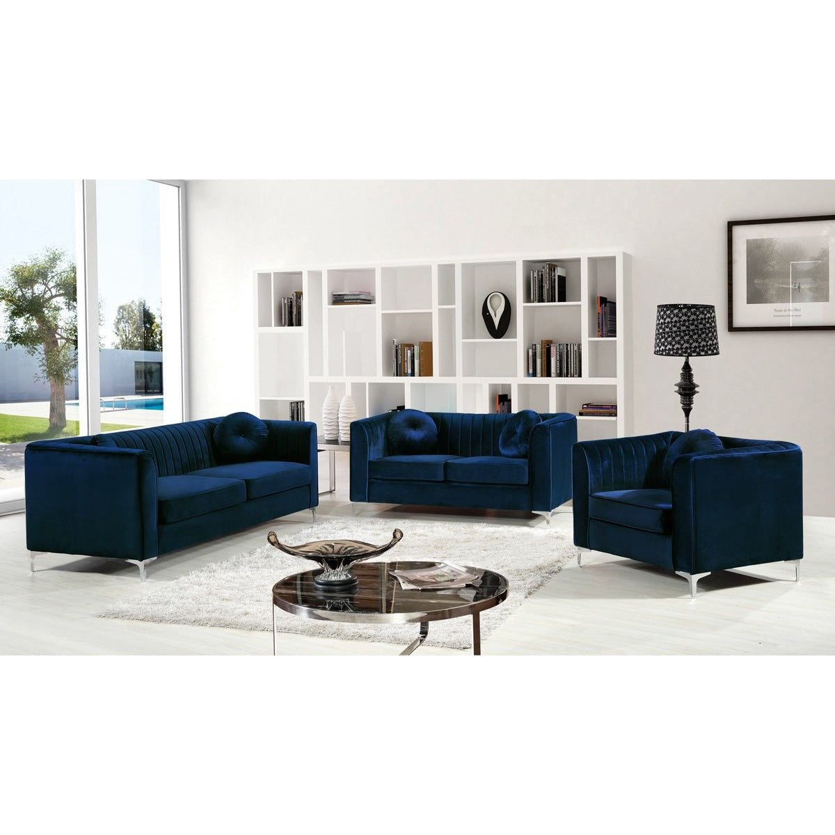 Meridian Furniture Isabelle Navy Velvet Chair-Minimal & Modern