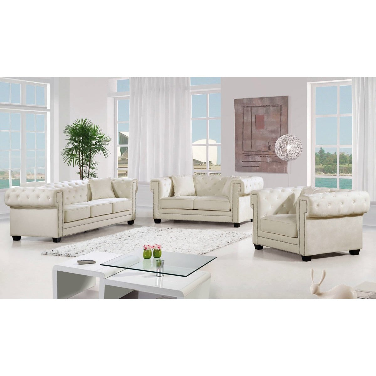 Meridian Furniture Bowery Cream Velvet Loveseat-Minimal & Modern