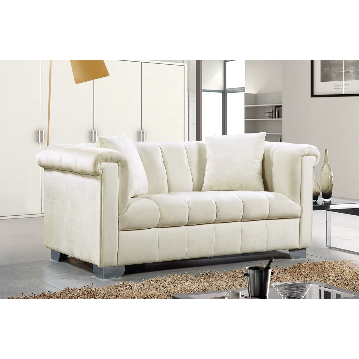 Meridian Furniture Kayla Cream Velvet Loveseat-Minimal & Modern