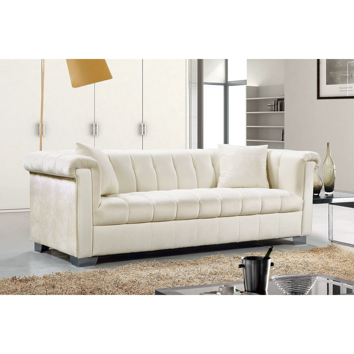 Meridian Furniture Kayla Cream Velvet Sofa-Minimal & Modern