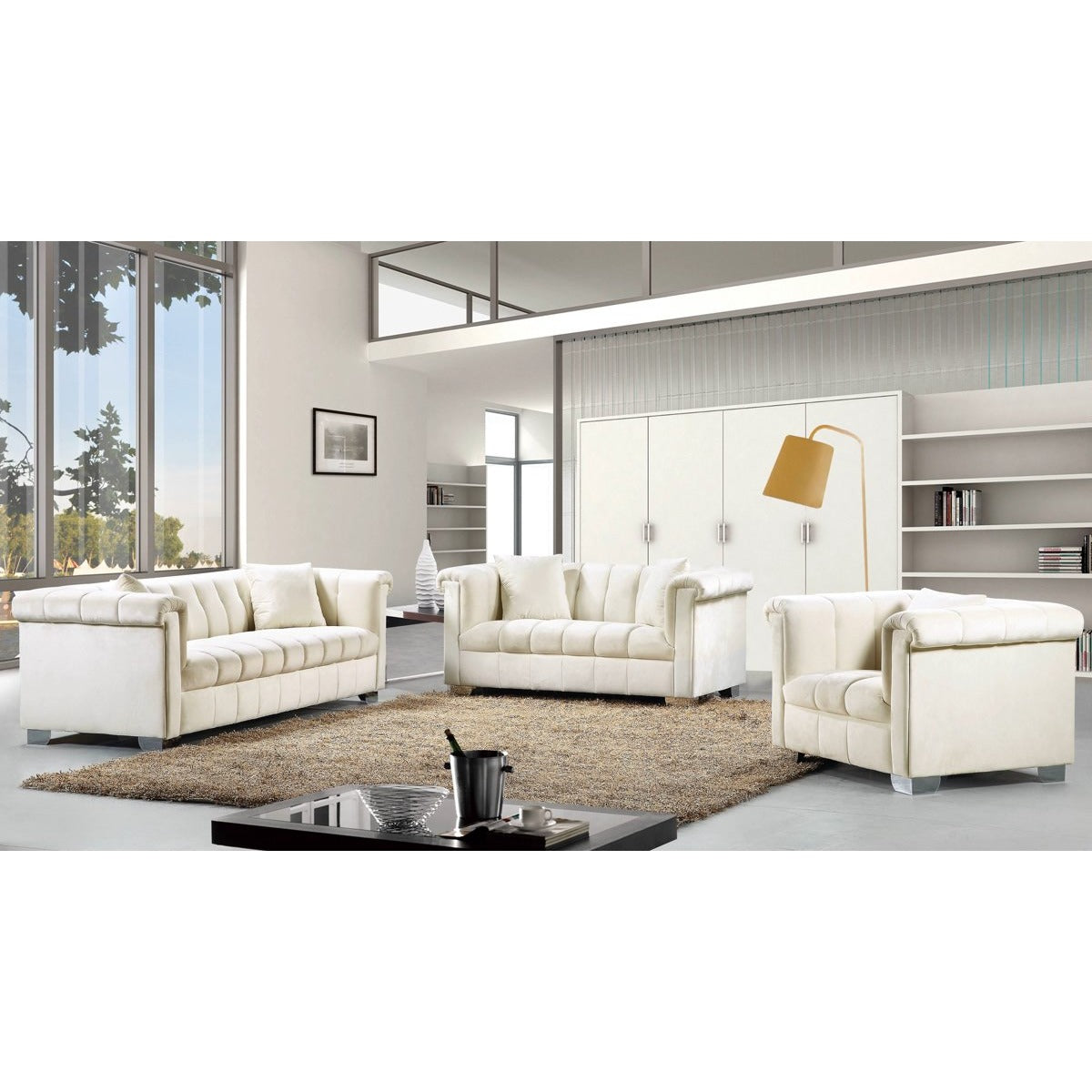 Meridian Furniture Kayla Cream Velvet Sofa-Minimal & Modern