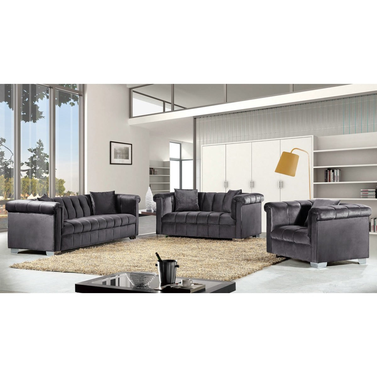 Meridian Furniture Kayla Grey Velvet Sofa-Minimal & Modern