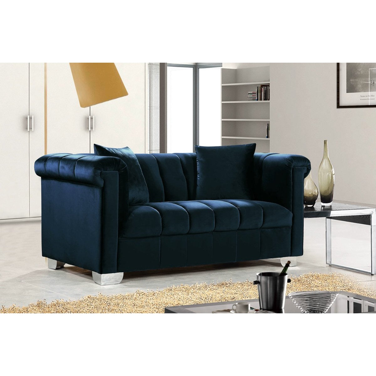 Meridian Furniture Kayla Navy Velvet Loveseat-Minimal & Modern