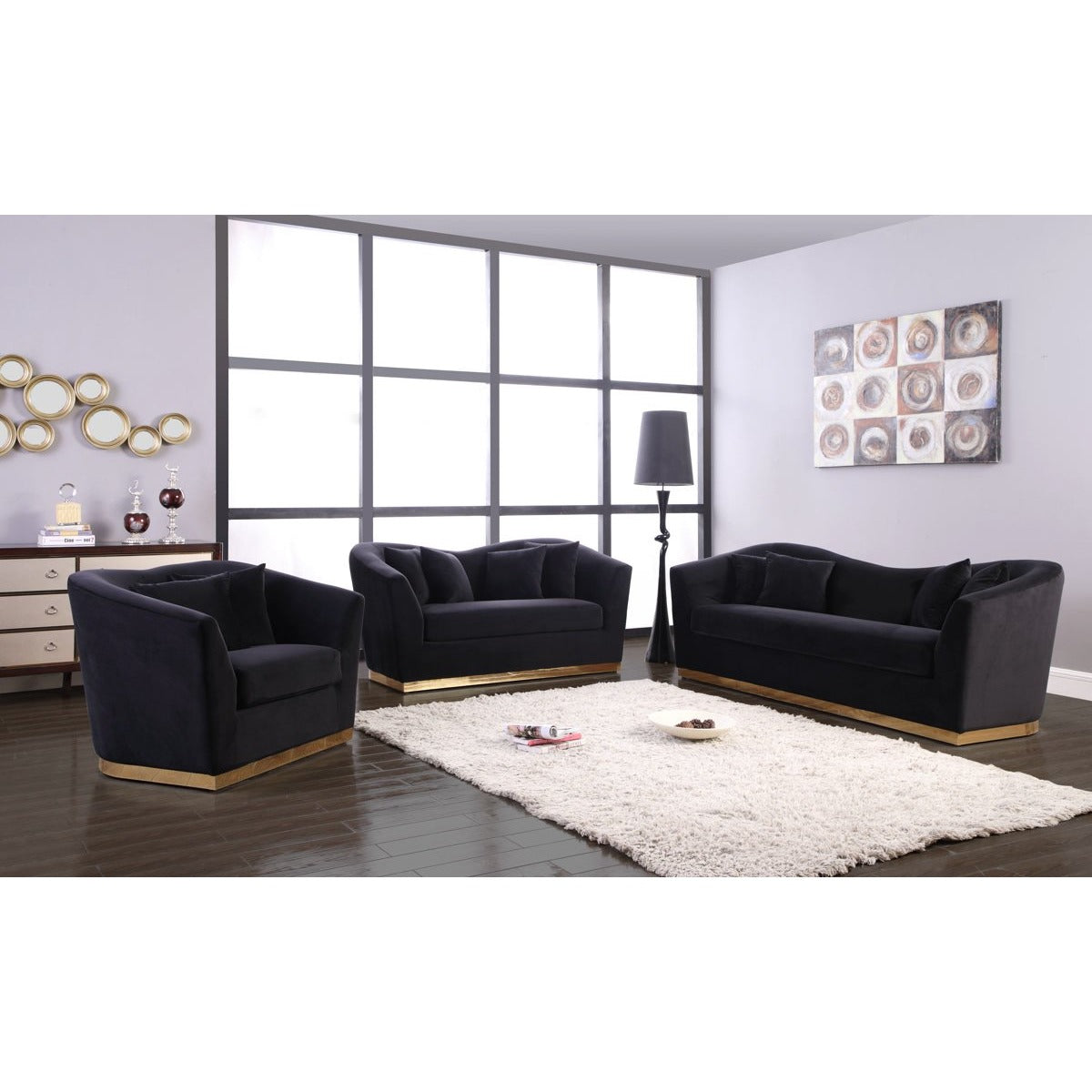 Meridian Furniture Arabella Black Velvet Loveseat-Minimal & Modern