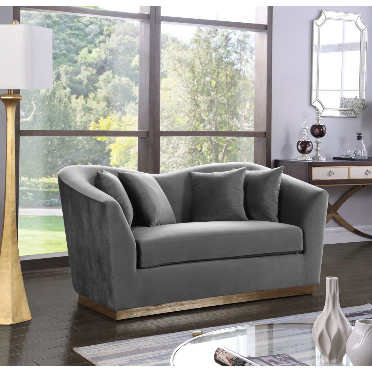 Meridian Furniture Arabella Grey Velvet Loveseat-Minimal & Modern