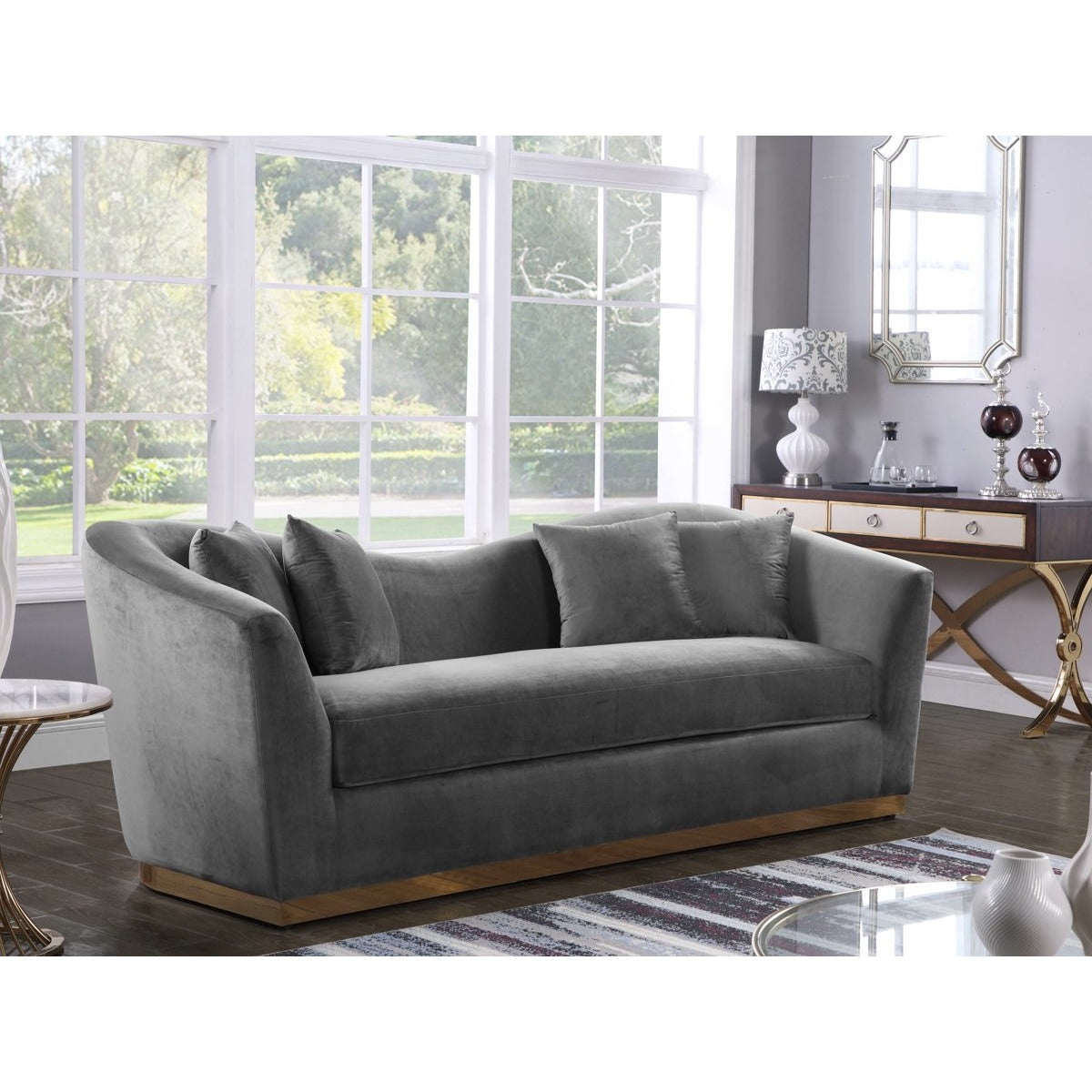 Meridian Furniture Arabella Grey Velvet Sofa-Minimal & Modern