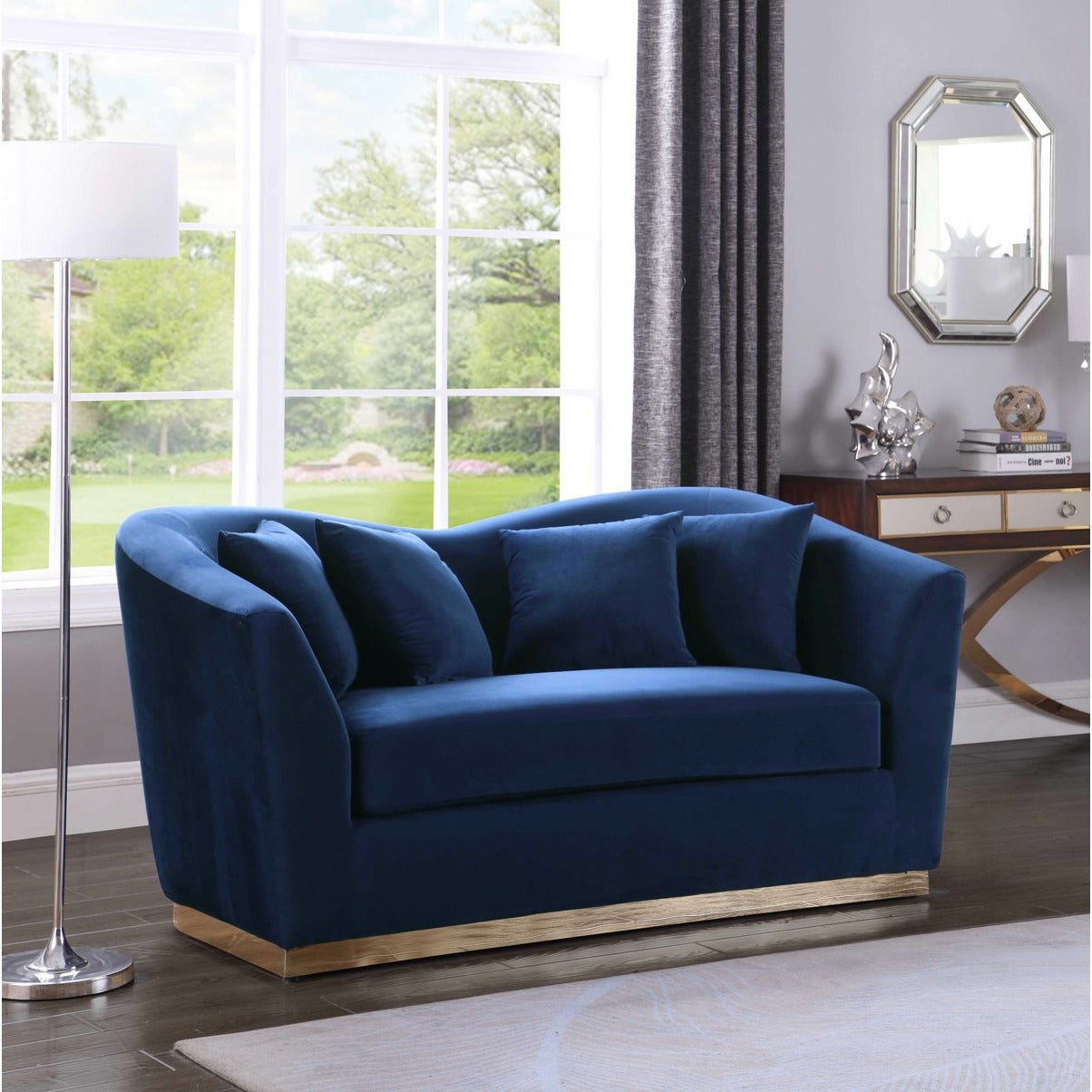 Meridian Furniture Arabella Navy Velvet Loveseat-Minimal & Modern