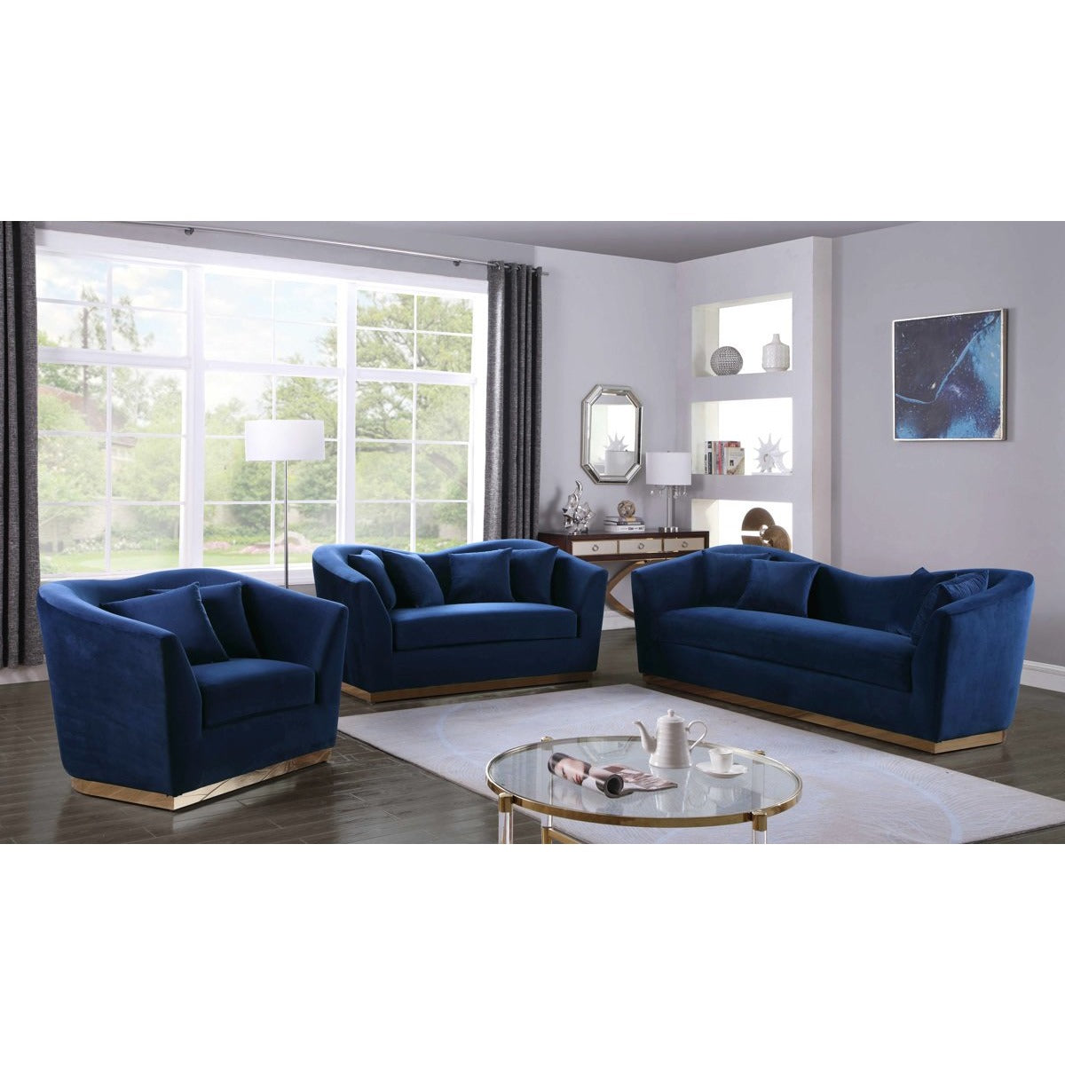 Meridian Furniture Arabella Navy Velvet Sofa-Minimal & Modern