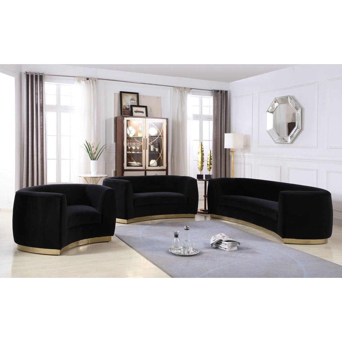 Meridian Furniture Julian Black Velvet Loveseat-Minimal & Modern