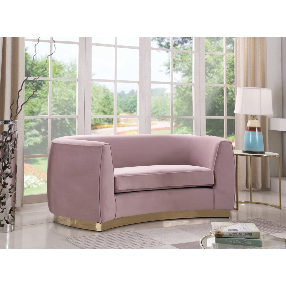 Meridian Furniture Julian Pink Velvet Loveseat-Minimal & Modern