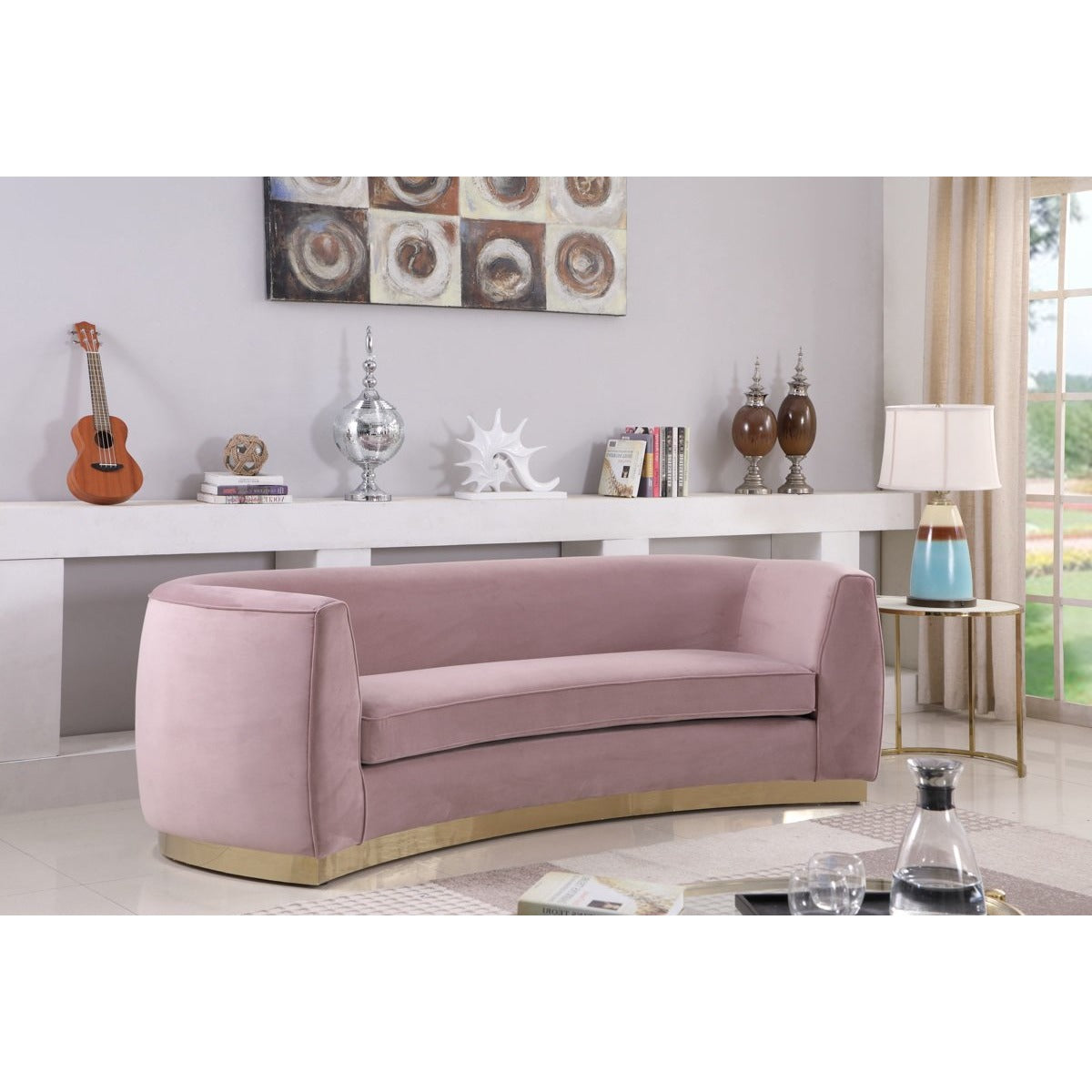 Meridian Furniture Julian Pink Velvet Sofa-Minimal & Modern